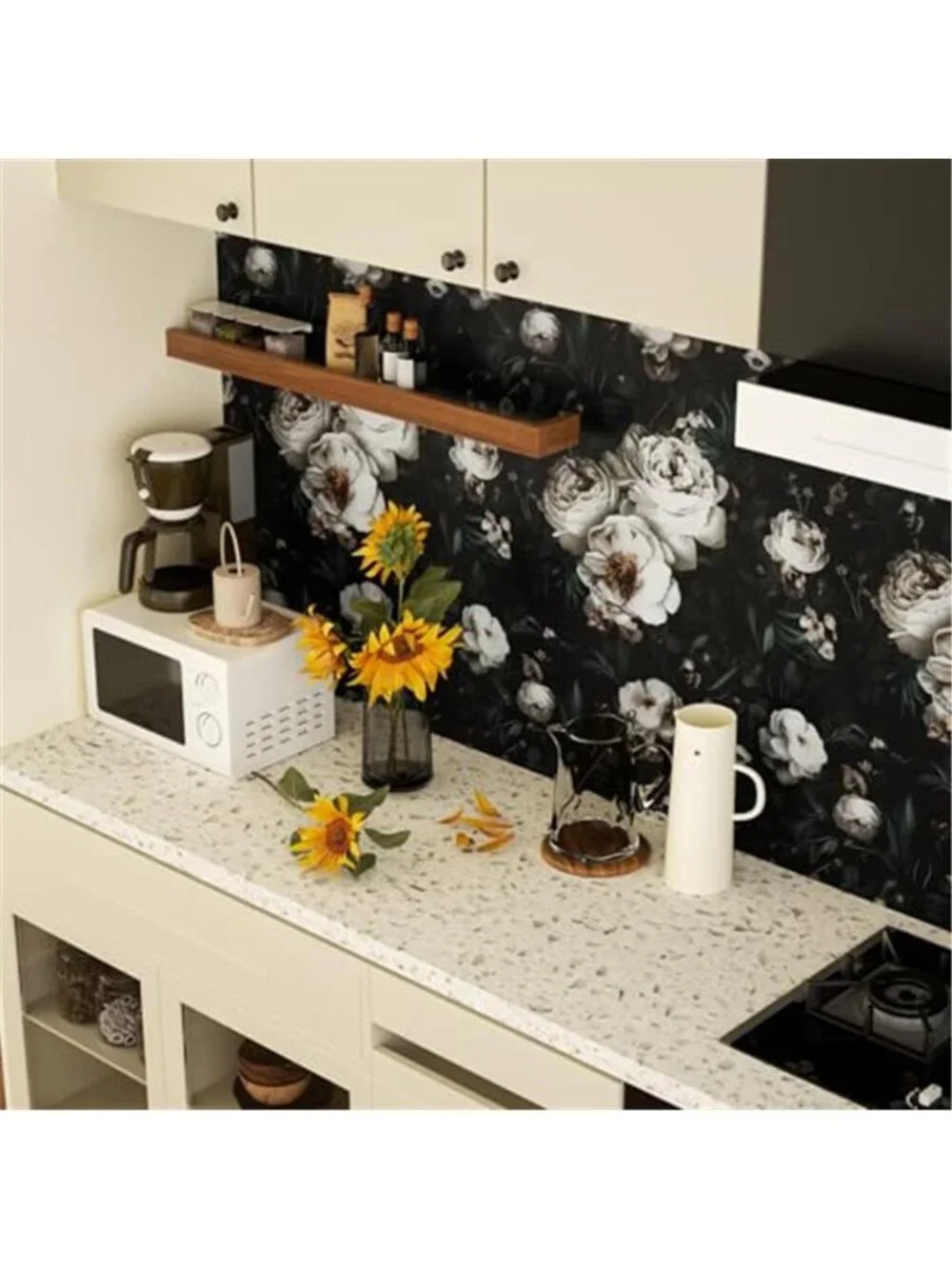 Black Floral Peel And Stick Wallpaper Vintage Rose Mushroom Contact Paper Decor